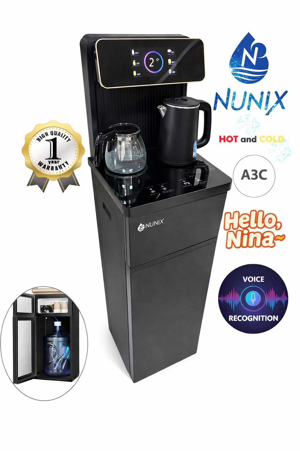 Nunix Dispenser Hot and Cold Bottom Load Water Dispenser With Voice Control A3C.
