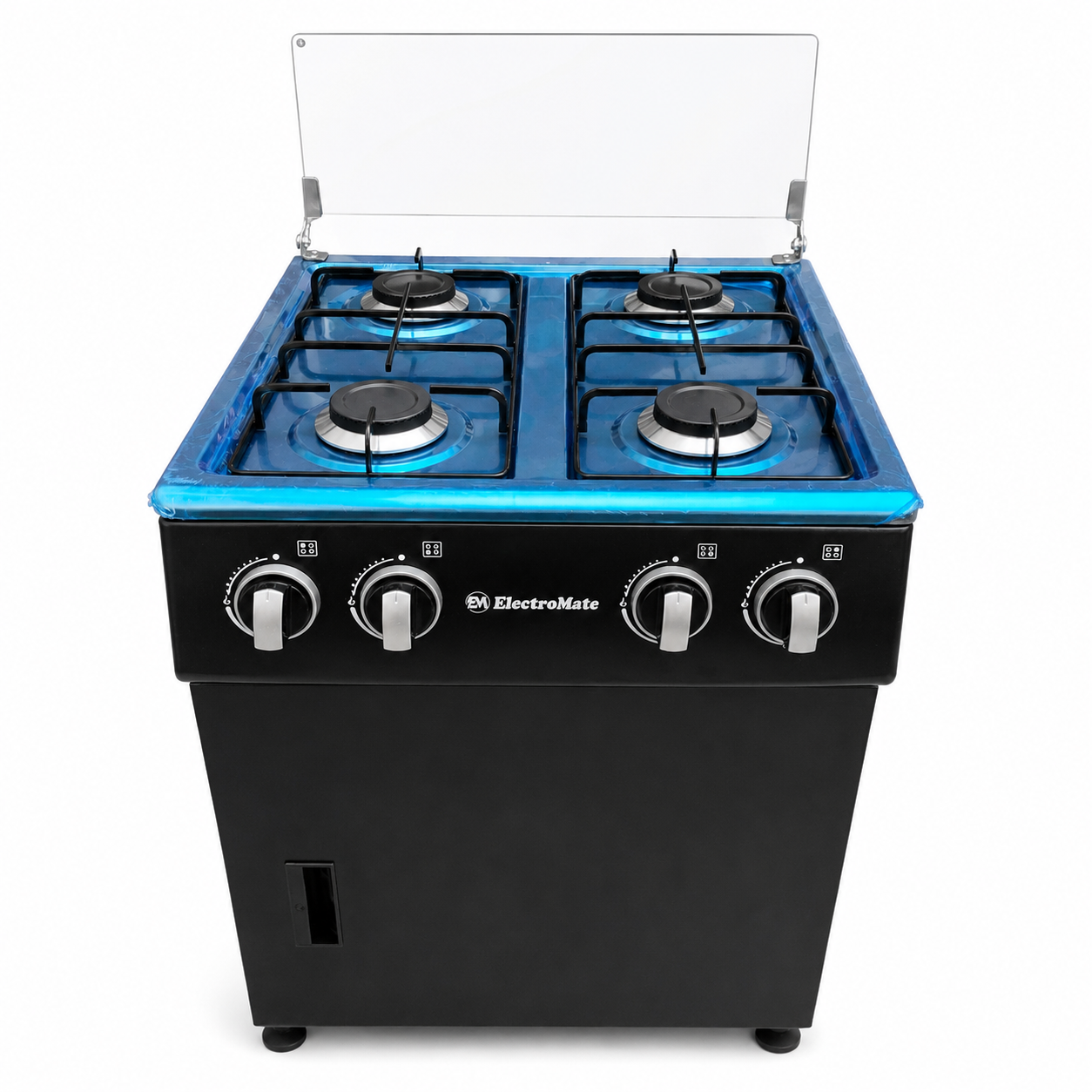 ElectroMate Gas Cooker 4 Burner with Gas Cylinder Storage Cabinet & Tempered Glass Lid – SGS005