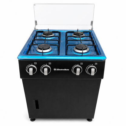 ElectroMate Gas Cooker 4 Burner with Gas Cylinder Storage Cabinet & Tempered Glass Lid – SGS005