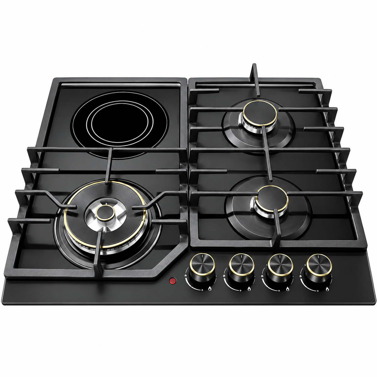 Bolesi Hob 4 Burner Built-In Gas And Electric Hob 3 Gas Burners + 1 Electric Plate, Tempered Glass Top, Auto Ignition Golden Diamond BLS-ML-D8401G