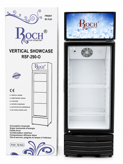 Roch Chiller RSF-290-O 280L Vertical Showcase Refrigerator – Glass Door, 4 Adjustable Shelves, Interior Light, Lock And  Key