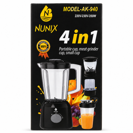 NUNIX Blender AK-940 4-in-1 Multifunction 350W with Portable Cup, Meat Grinder and Small Grinding Cu