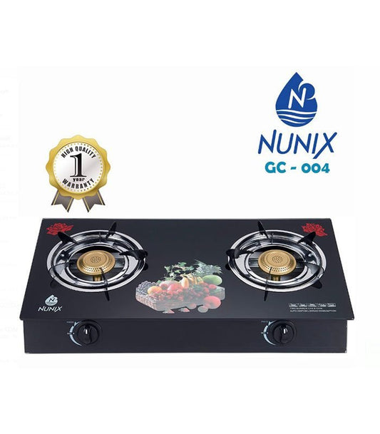 Nunix Cooker, Glass Table Top Double Burner Gas Stove GC004
