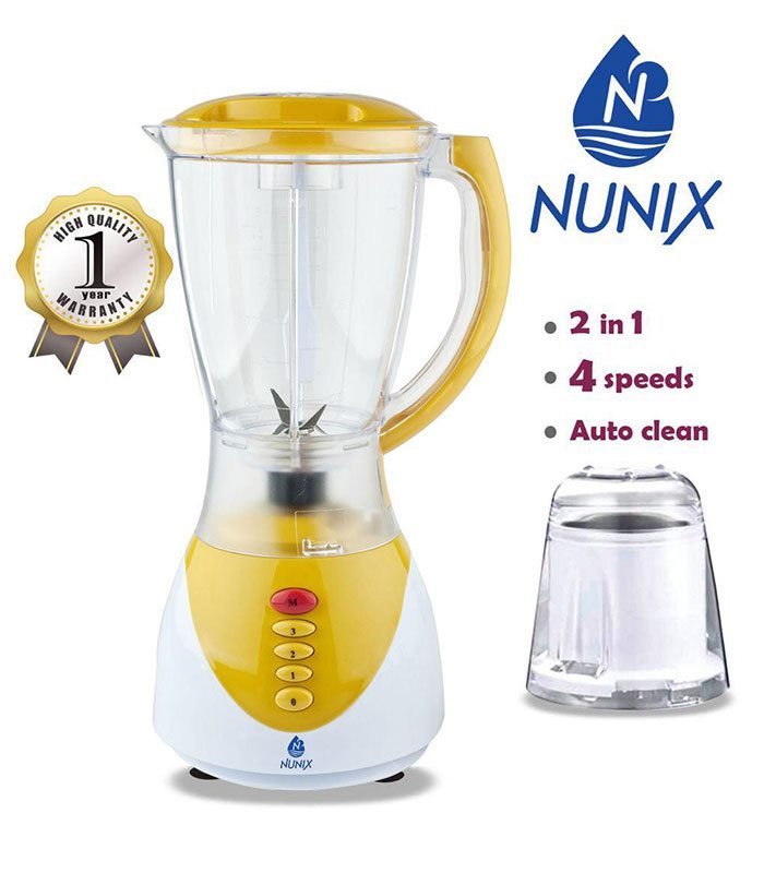 Nunix  Blender, 2 In 1 Blender With Grinding Machine 1.5L AK 301 Yellow