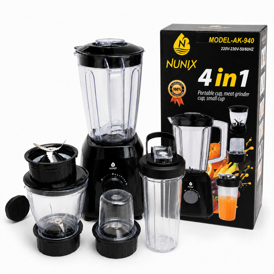 NUNIX Blender AK-940 4-in-1 Multifunction 350W with Portable Cup, Meat Grinder and Small Grinding Cu