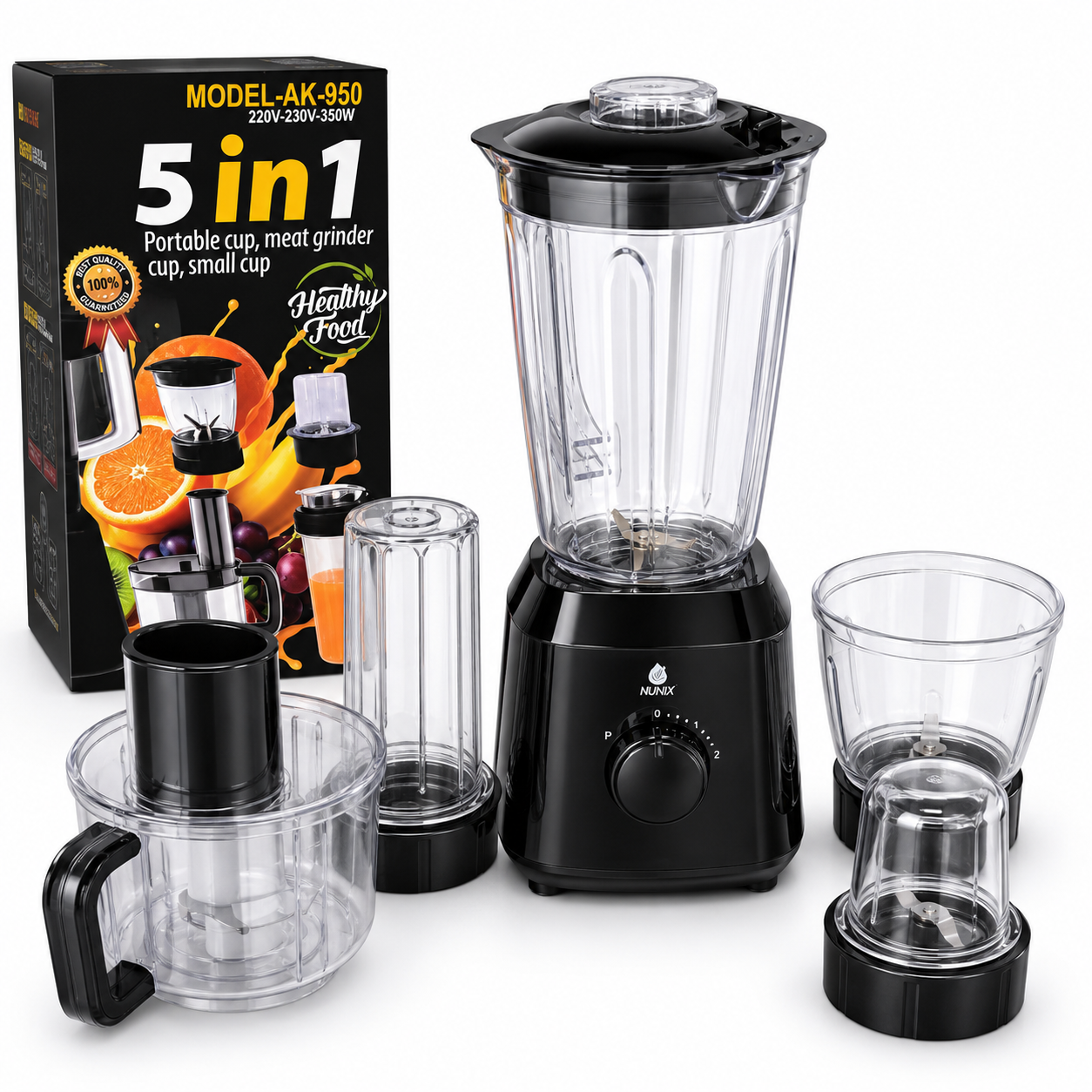 Nunix AK-950 5-in-1 Multifunction Blender & Food Processor – 350W, Grinder, Juicer and Chopper