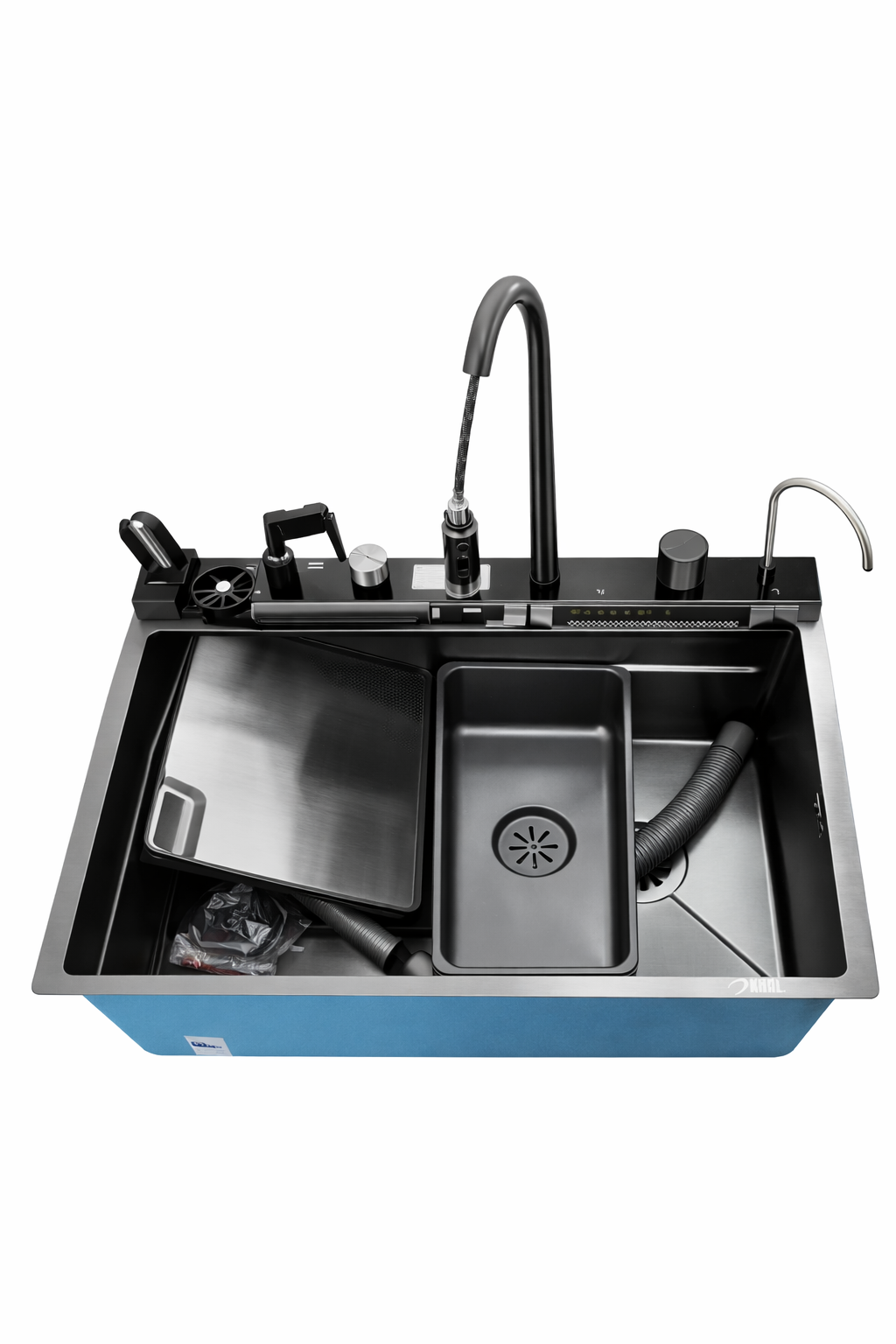 Khal Multifunction Stainless Steel Sink Handmade 73*46*21 Deep Bowl With Waterfall Faucet, Pull-Out Sprayer and  Installation Kit