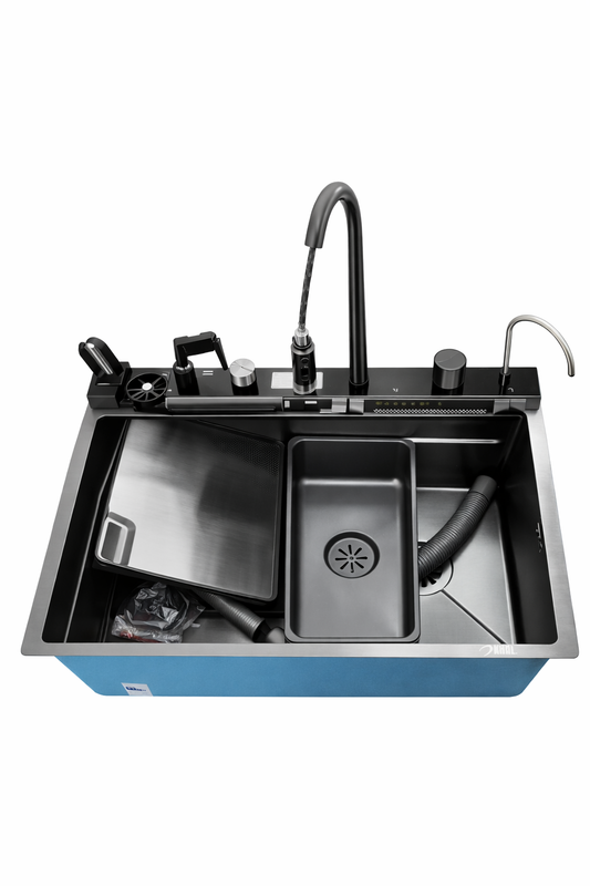 Khal Multifunction Stainless Steel Sink Handmade 73*46*21 Deep Bowl With Waterfall Faucet, Pull-Out Sprayer and  Installation Kit