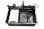Khal Multifunction Smart Sink Set Handmade Stainless Steel  73x46cm with Waterfall Faucet, Pull-Out Spray and  Phone Holder