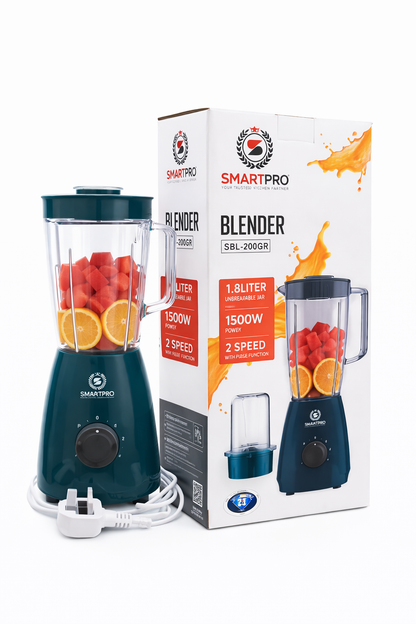 SmartPro Blender SBL-200GR 1.8L 1500W – 2 Speed + Pulse, Heavy Duty Kitchen Blender – Unbreakable Jar