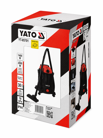 YATO Wet And Dry Vacuum Cleaner 1400W 30L YT-85701BS, Heavy Duty Industrial Vacuum, HEPA Filter, Strong Suction