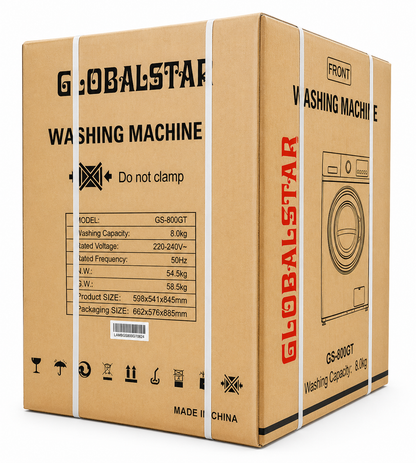 Globalstar GS-800GT Front Load Washing Machine 8KG – BLDC Inverter Motor, Fully Automatic, Energy Saving – Grey