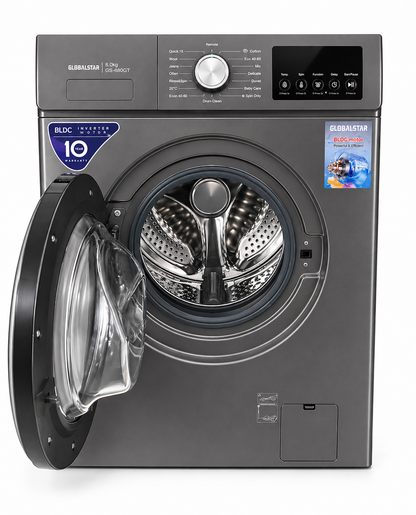 Globalstar GS-800GT Front Load Washing Machine 8KG – BLDC Inverter Motor, Fully Automatic, Energy Saving – Grey