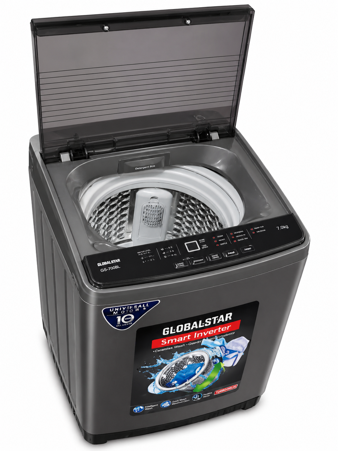 Globalstar GS-700BL Top Load Washing Machine 7KG – Fully Automatic, Energy Saving, Multiple Wash Programs – Grey