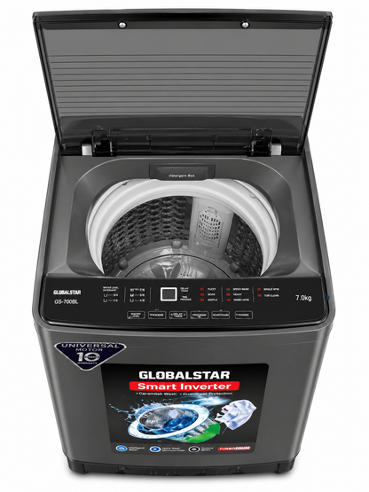 Globalstar GS-700BL Top Load Washing Machine 7KG – Fully Automatic, Energy Saving, Multiple Wash Programs – Grey