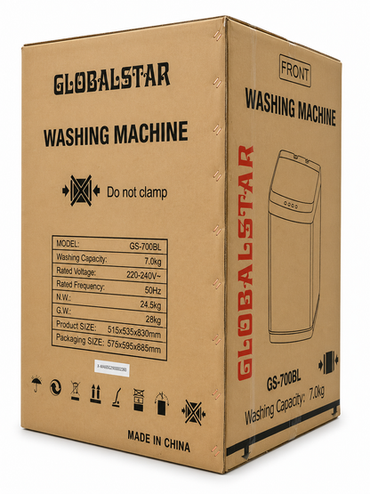 Globalstar GS-700BL Top Load Washing Machine 7KG – Fully Automatic, Energy Saving, Multiple Wash Programs – Grey