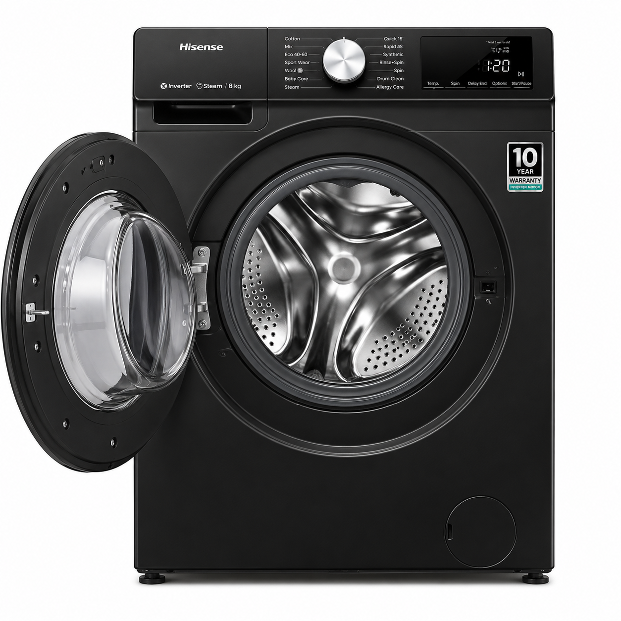 Hisense WD5S1245BB Washer And Dryer 12KG/8KG – Front Load, Inverter Motor, Steam Wash, Fully Automatic – Black