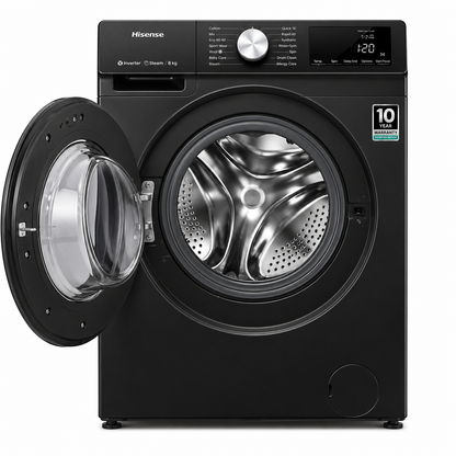 Hisense WD5S1245BB Washer And Dryer 12KG/8KG – Front Load, Inverter Motor, Steam Wash, Fully Automatic – Black