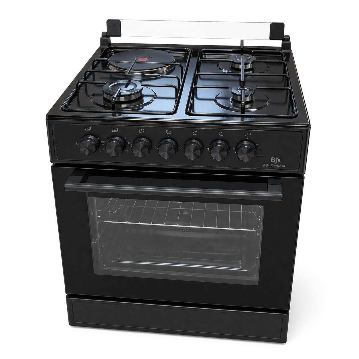 BJS Cooker 60x60 3 Gas + 1 Electric Hot Plate With Turbo Fan Electric Oven, BJS606031 Black