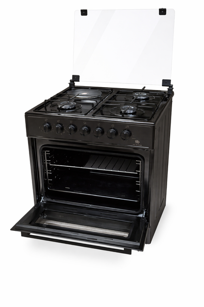 BJS Cooker 60x60 3 Gas + 1 Electric Hot Plate With Turbo Fan Electric Oven, BJS606031 Black