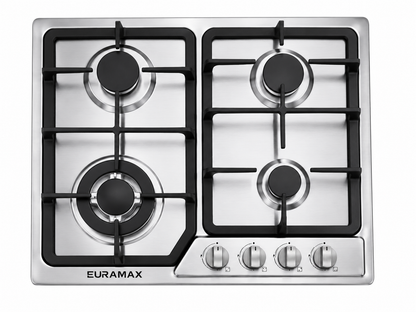 Euramax 4 Burner Built-In Gas Hob Stainless Steel Cooktop with Wok Burner And Auto Ignition