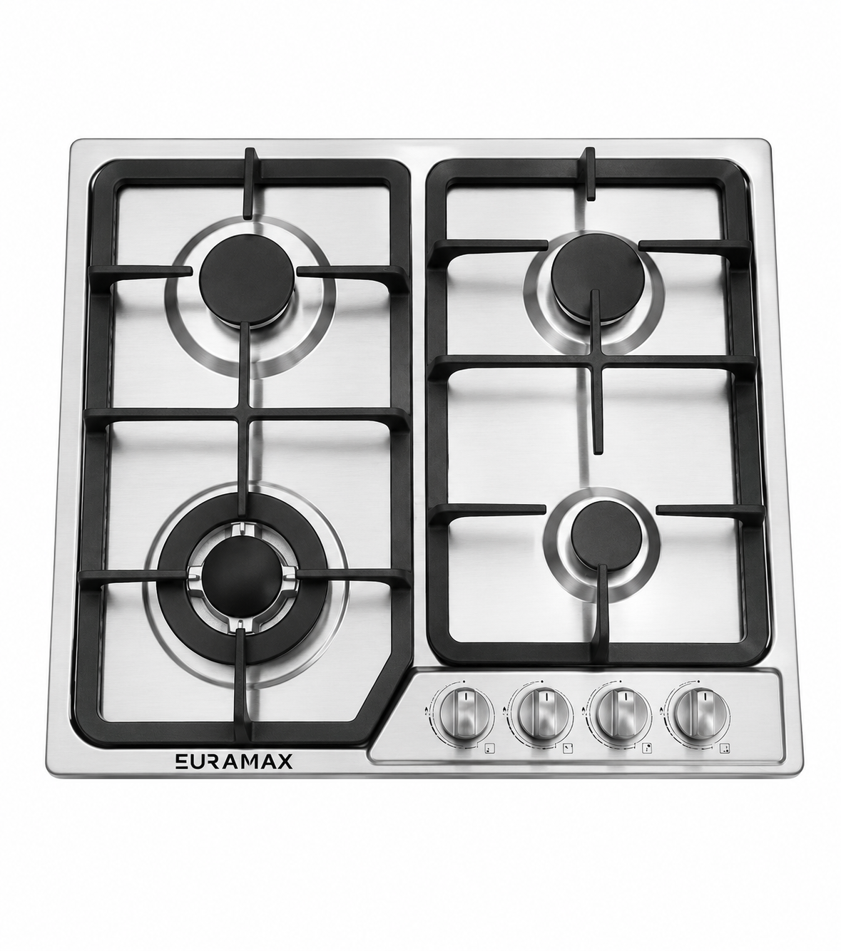 Euramax 4 Burner Built-In Gas Hob Stainless Steel Cooktop with Wok Burner And Auto Ignition