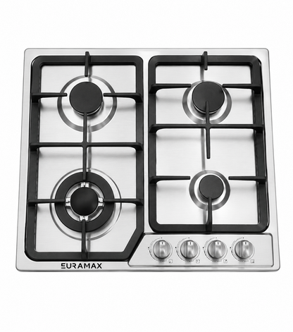 Euramax 4 Burner Built-In Gas Hob Stainless Steel Cooktop with Wok Burner And Auto Ignition