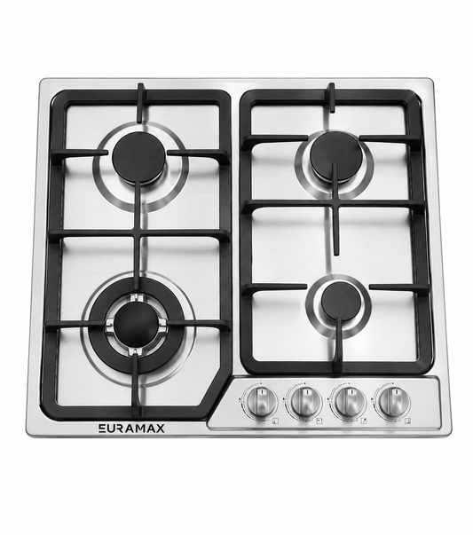 Euramax 4 Burner Built-In Gas Hob Stainless Steel Cooktop with Wok Burner And Auto Ignition