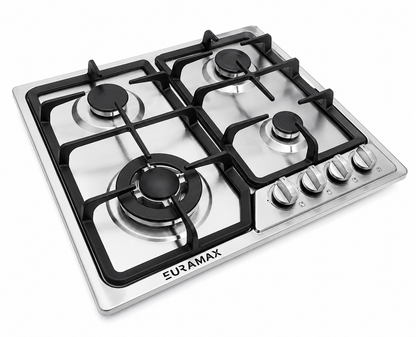 Euramax 4 Burner Built-In Gas Hob Stainless Steel Cooktop with Wok Burner And Auto Ignition