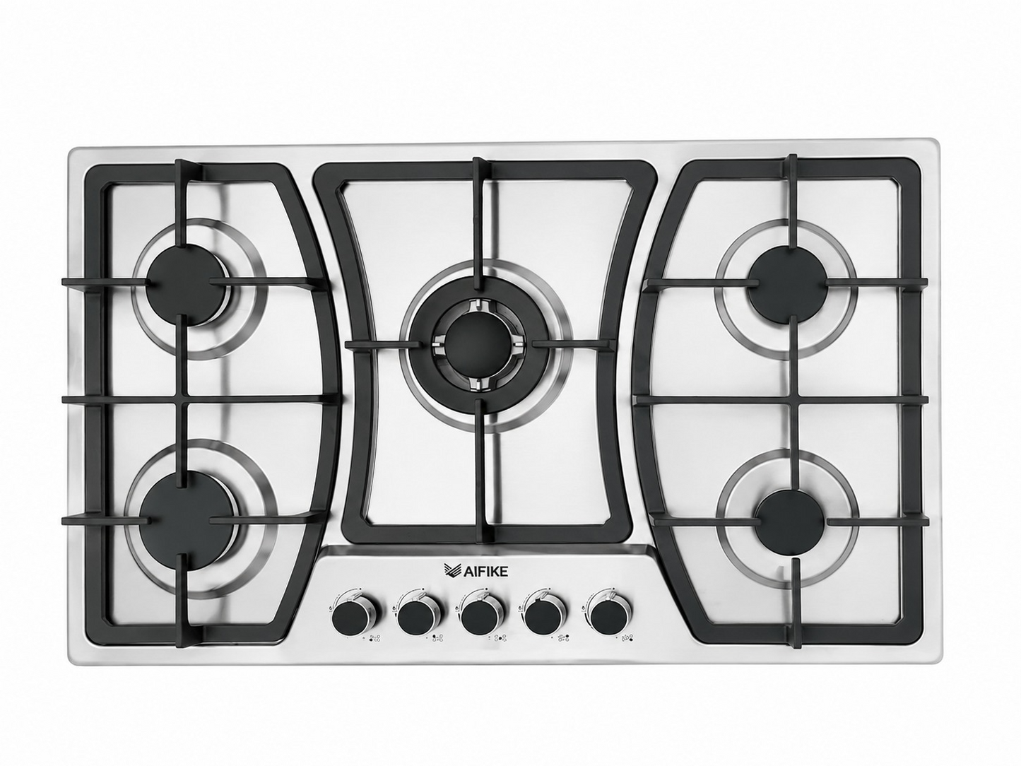 AIFIKE 5 Burner Built-In Gas Hob Stainless Steel Cooktop with Central Wok Burner And Auto Ignition
