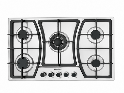 AIFIKE 5 Burner Built-In Gas Hob Stainless Steel Cooktop with Central Wok Burner And Auto Ignition