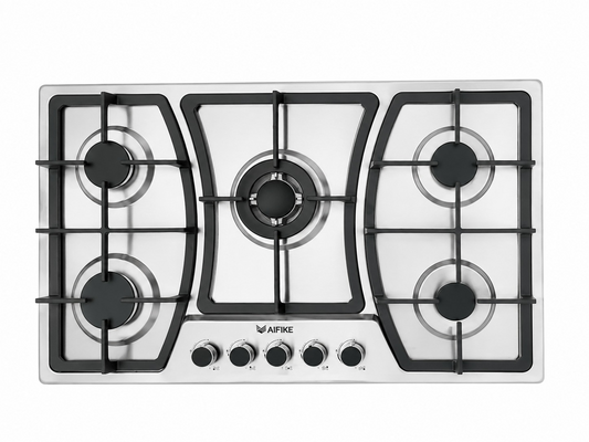 AIFIKE 5 Burner Built-In Gas Hob Stainless Steel Cooktop with Central Wok Burner And Auto Ignition