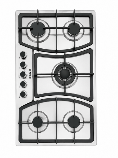 AIFIKE 5 Burner Built-In Gas Hob Stainless Steel Cooktop with Central Wok Burner And Auto Ignition
