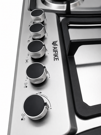 AIFIKE 5 Burner Built-In Gas Hob Stainless Steel Cooktop with Central Wok Burner And Auto Ignition