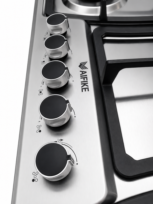 AIFIKE 5 Burner Built-In Gas Hob Stainless Steel Cooktop with Central Wok Burner And Auto Ignition