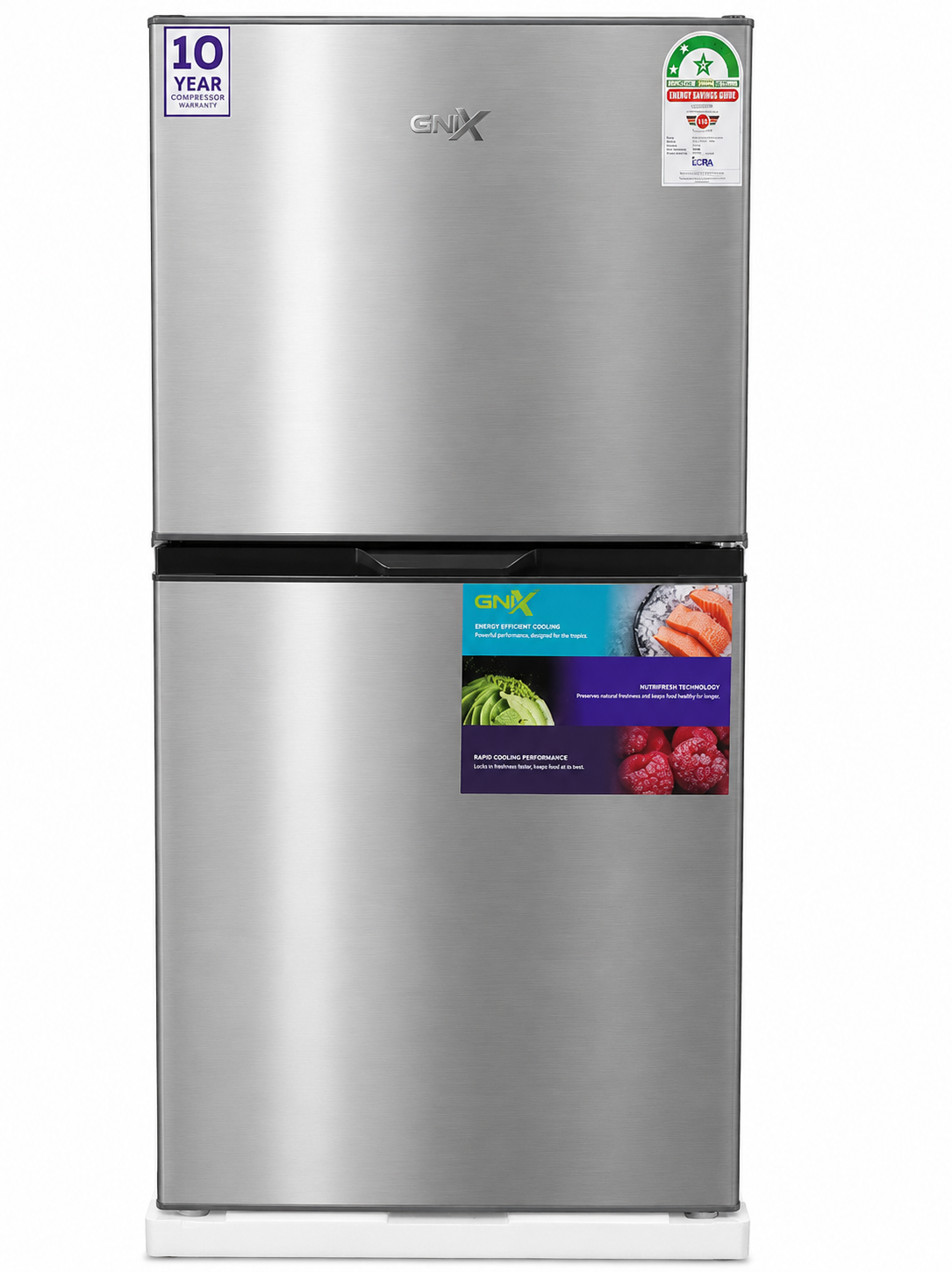 GNIX 197L No Frost Double Door Refrigerator GL-FR227-NF-S, Fast Cooling, Energy Saving, Silver