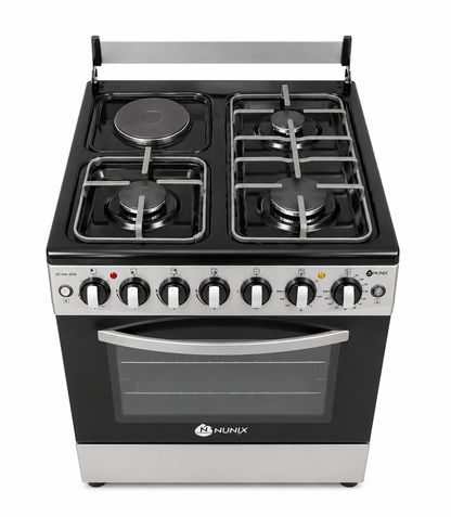 Nunix KZ-665-3G1E 60x65 Cooker 3 Gas Burners + 1 Electric Hotplate, Electric Oven, Rotisserie, Auto Ignition