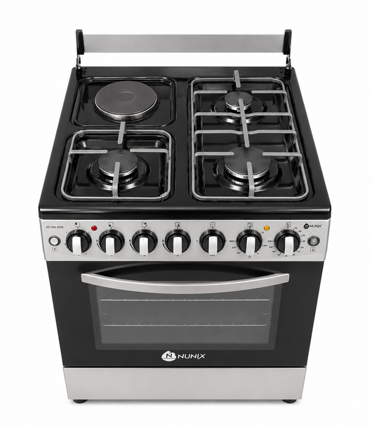 Nunix Cooker free standing 3 Gas Burners + 1 Electric Hotplate, Electric Oven, Rotisserie, Auto Ignition KZ-665-3G1E 60x65