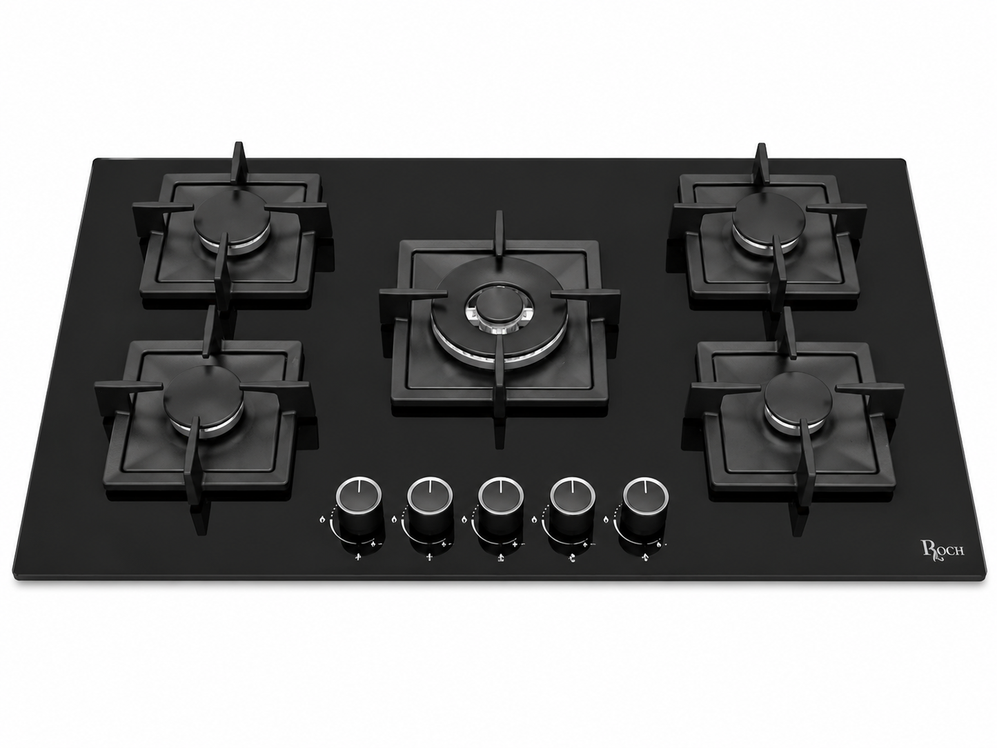 Roch 90cm 5 Burner With Wok Built-In Gas Hob Cooker  Black Tempered Glass Top, Auto Ignition RBH 9050 GLB