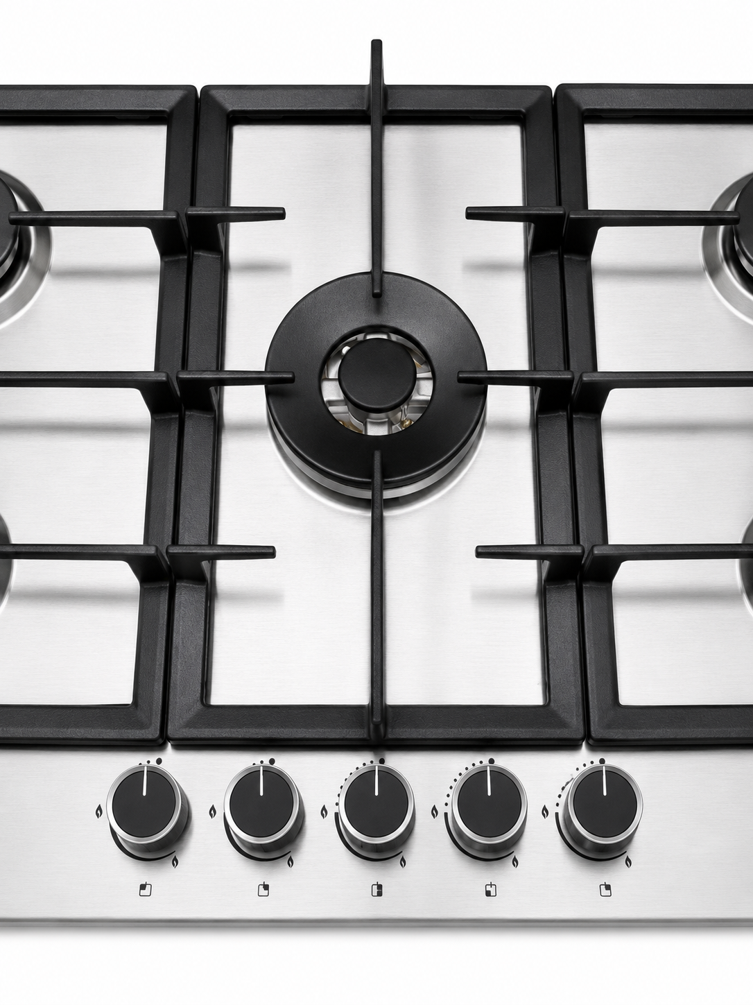 Roch 90cm 5 Burner With Wok Built-In Gas Hob Cooker Stainless Steel, Auto Ignition, LPG Compatible