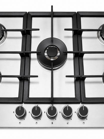 Roch 90cm 5 Burner With Wok Built-In Gas Hob Cooker Stainless Steel, Auto Ignition, LPG Compatible