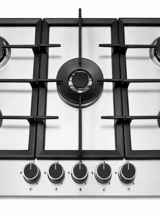 Roch 90cm 5 Burner With Wok Built-In Gas Hob Cooker Stainless Steel, Auto Ignition, LPG Compatible