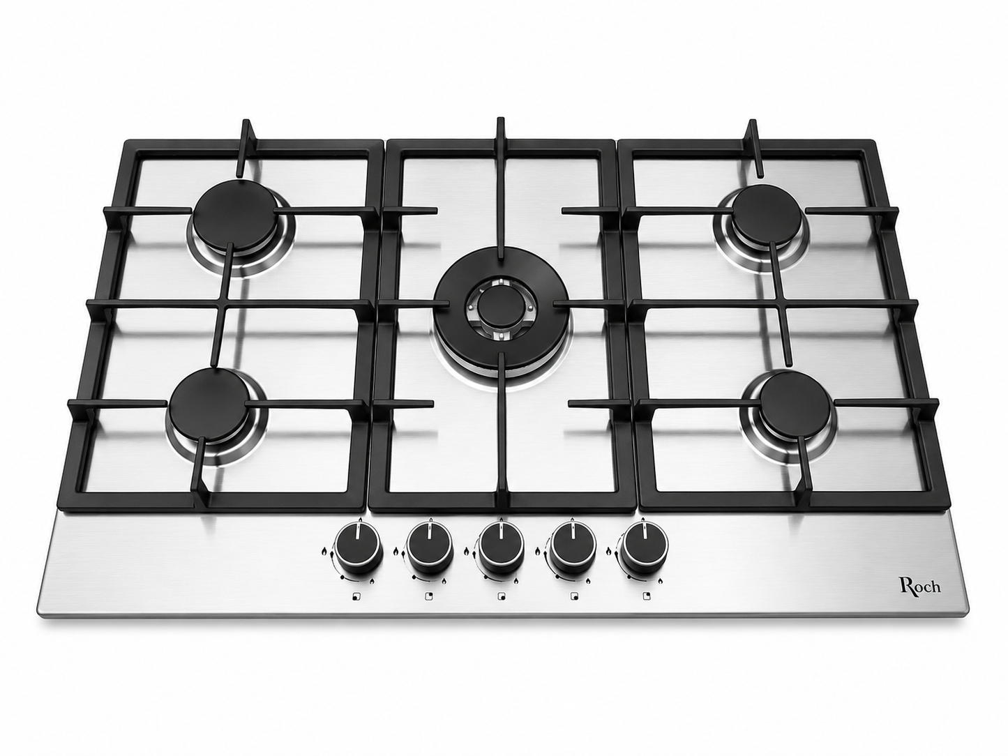 Roch 90cm 5 Burner With Wok Built-In Gas Hob Cooker Stainless Steel, Auto Ignition, LPG Compatible
