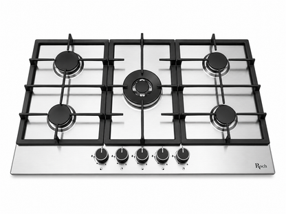 Roch 90cm 5 Burner With Wok Built-In Gas Hob Cooker Stainless Steel, Auto Ignition, LPG Compatible
