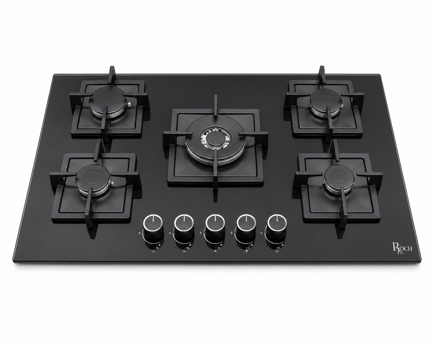 Roch 90cm 5 Burner With Wok Built-In Gas Hob Cooker  Black Tempered Glass Top, Auto Ignition RBH 9050 GLB