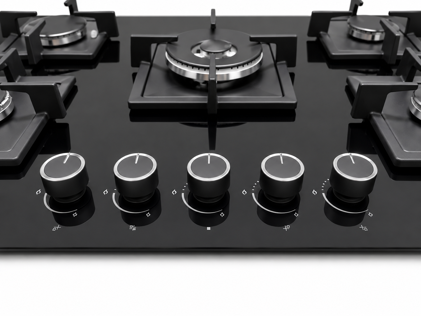 Roch 90cm 5 Burner With Wok Built-In Gas Hob Cooker  Black Tempered Glass Top, Auto Ignition RBH 9050 GLB
