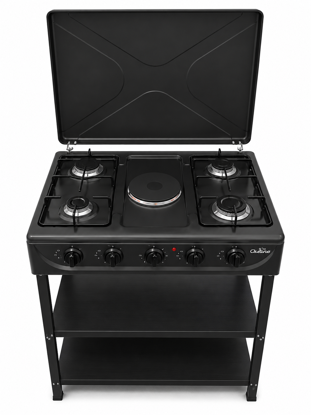 Olelon OLS-004Q Gas Cooker 4 Gas Burners + 1 Electric Hot Plate With Storage Shelves And Top Lid