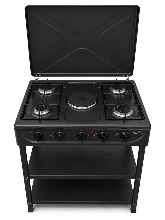 Olelon OLS-004Q Gas Cooker 4 Gas Burners + 1 Electric Hot Plate With Storage Shelves And Top Lid