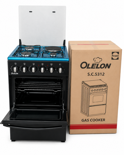 Olelon 50x50cm 3 Burner Gas Cooker With Oven And Grill Black