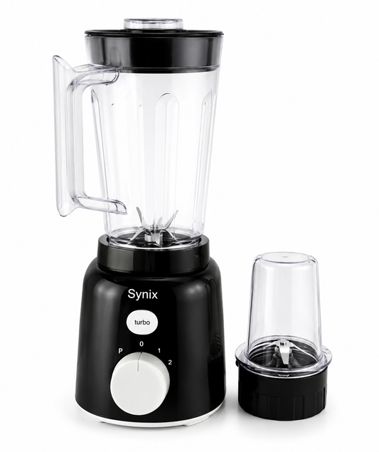 Synix 2 In 1 Blender And Grinder , 450W High-Speed Motor, 1.5L Jug, Turbo Function, Stainless Steel Blades, Black